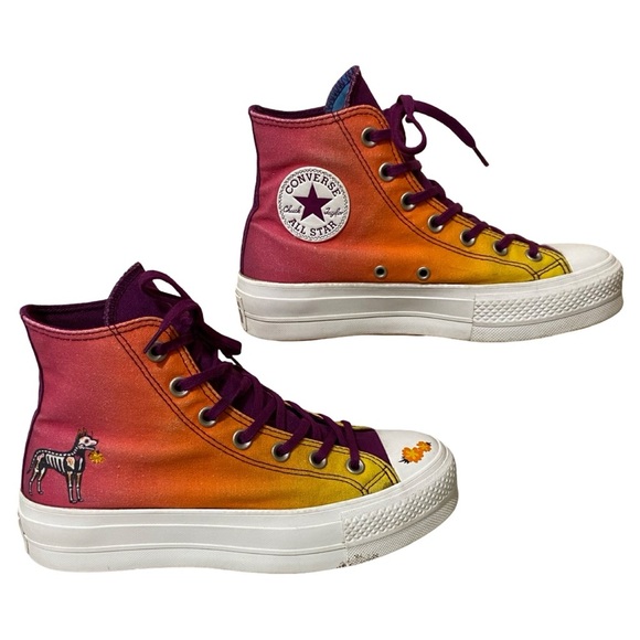 Rare HTF Converse All Star Chuck Taylor Platform Day of the Dead High Tops - Picture 5 of 12